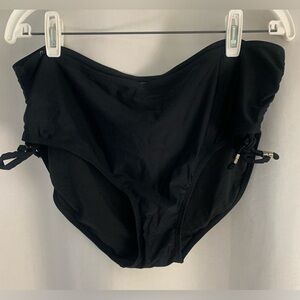 Catalina Plus Size Black Bikini Swim Bottoms, Gathered Seams; Size XL (16-18)